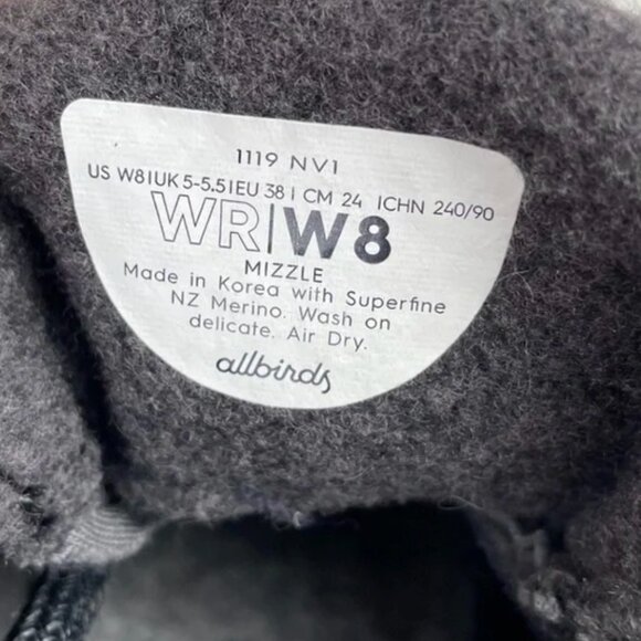 Allbirds Black Mizzle Wool Water Resistant Shoes Womens 8 - Picture 8 of 8